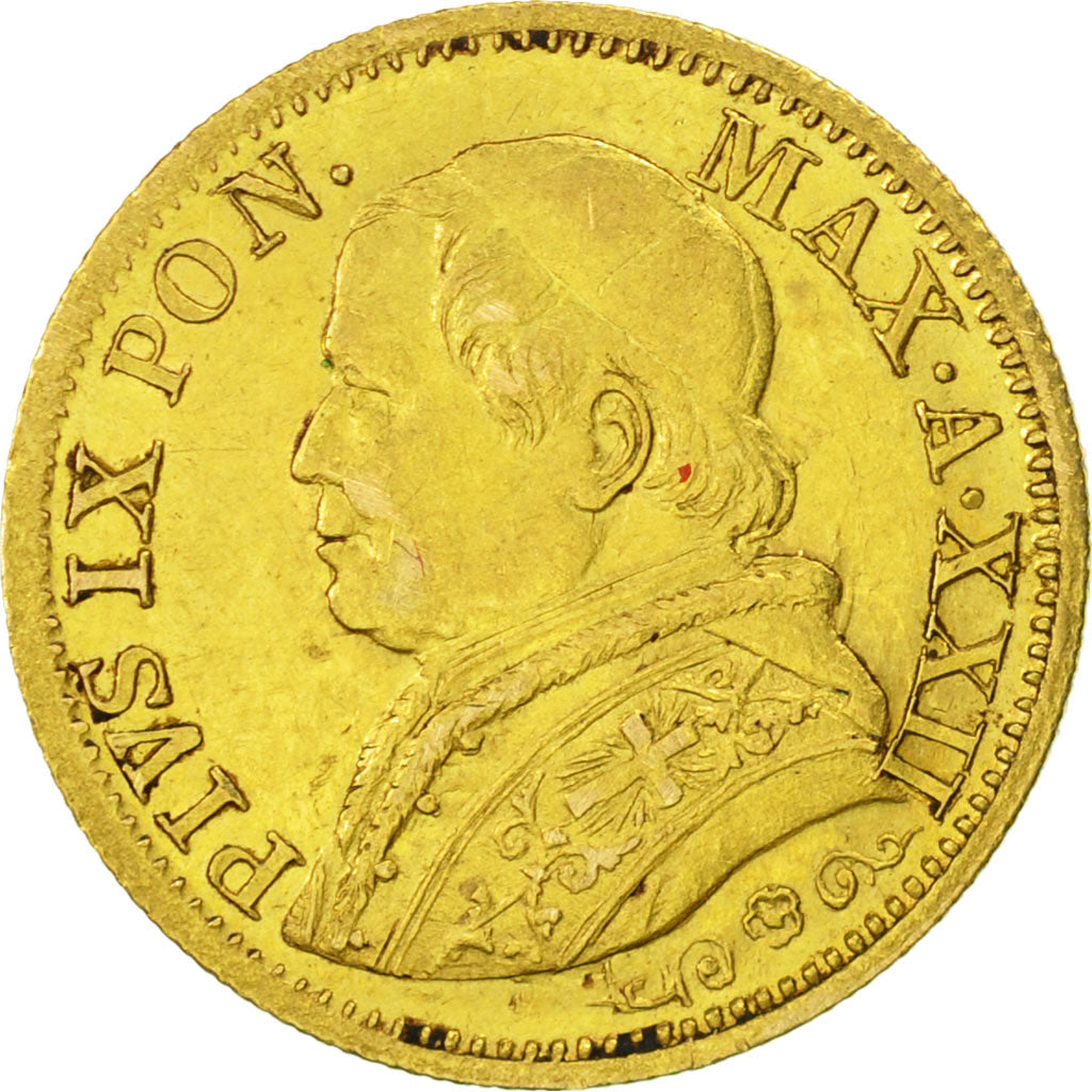 États italiens, PAPAL STATES, Pius IX, 5 Lire, 1867, Roma, TTB, Or, KM:1380