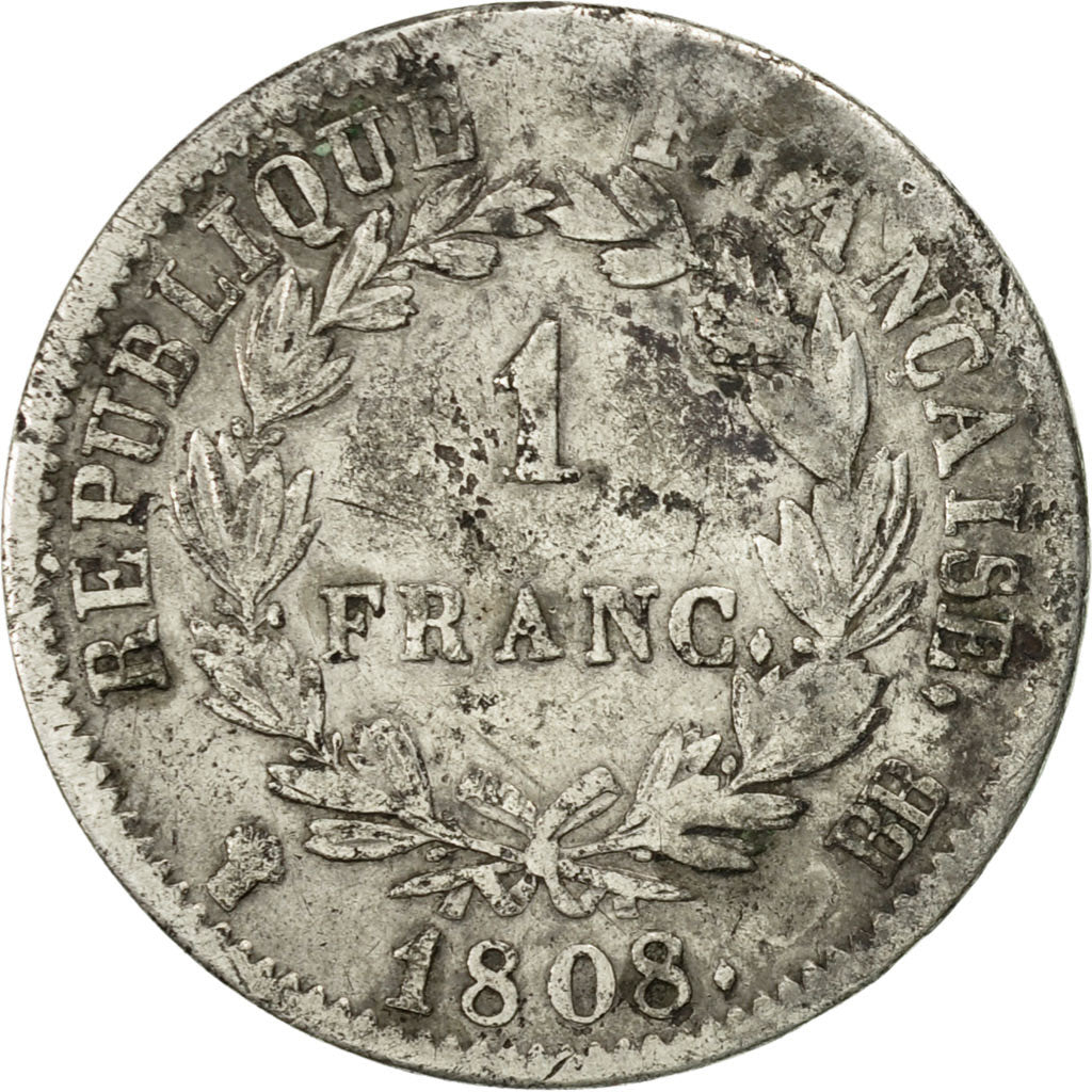 Francia, Napoléon I, Franc, 1808, Strasbourg, BC, Plata, KM:682.3, Gadoury:446
