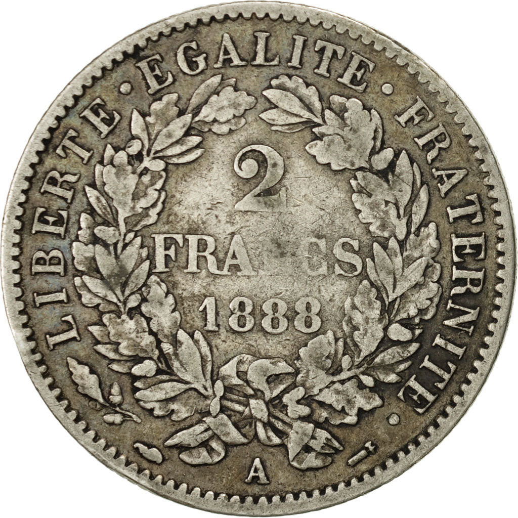 France, Cérès, 2 Francs, 1888, Paris, VF(30-35), Silver, KM:817.1