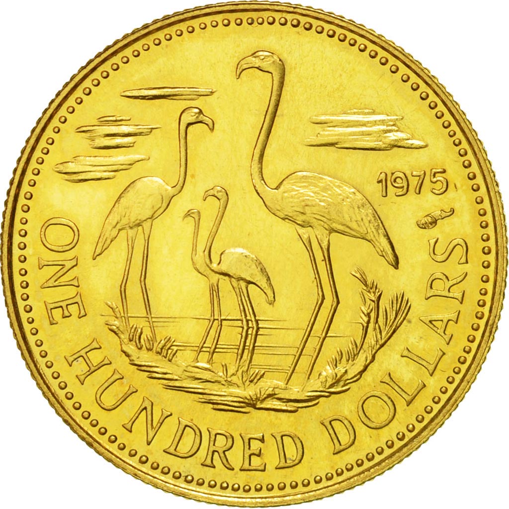 Coin, Bahamas, Elizabeth II, 100 Dollars, 1975, MS(64), Gold, KM:72