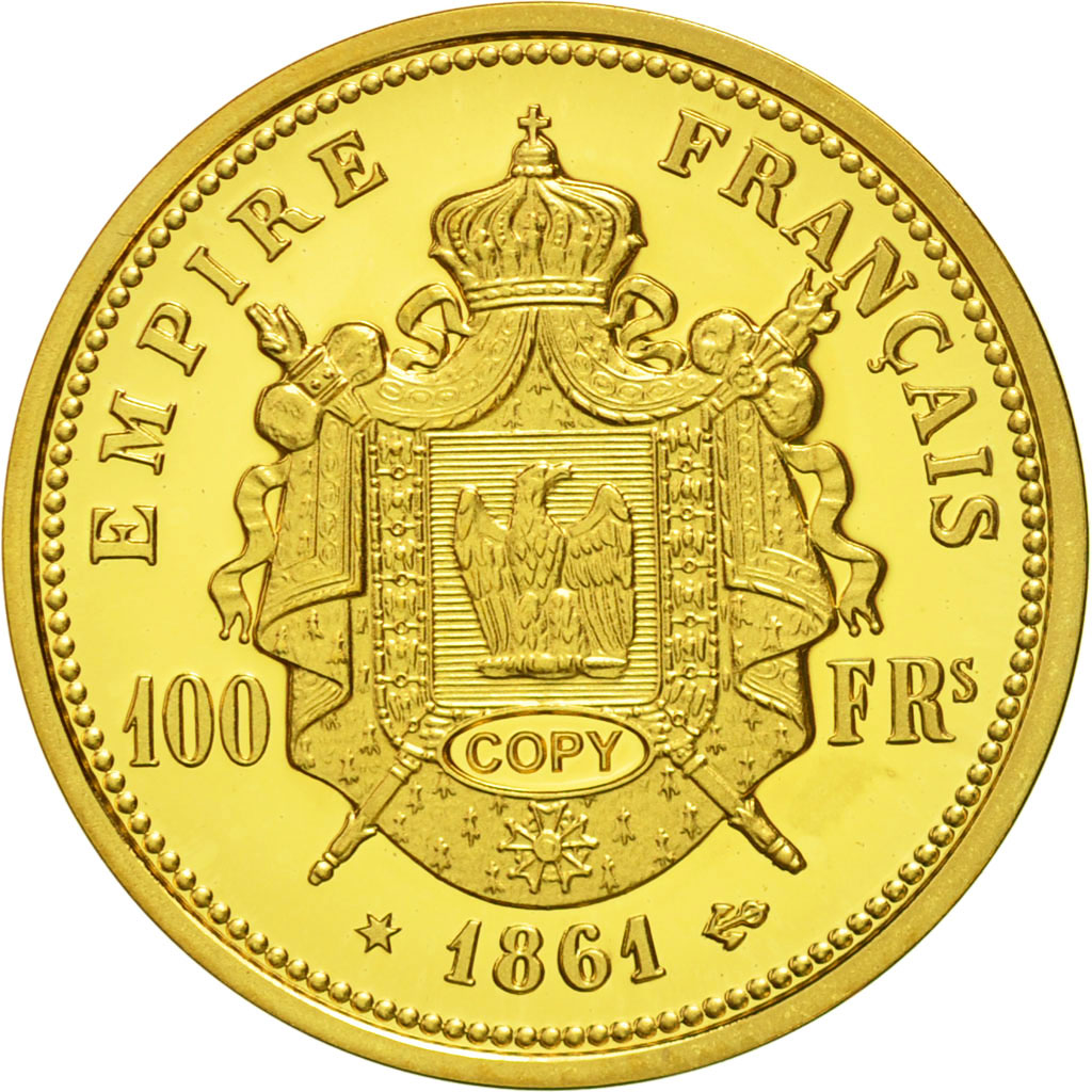 Francia, Medal, Reproduction 100 Francs Napoléon III, SPL, Oro