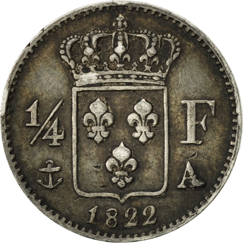 Monnaie, France, Louis XVIII, Louis XVIII, 1/4 Franc, 1822, Paris, TTB, Argent