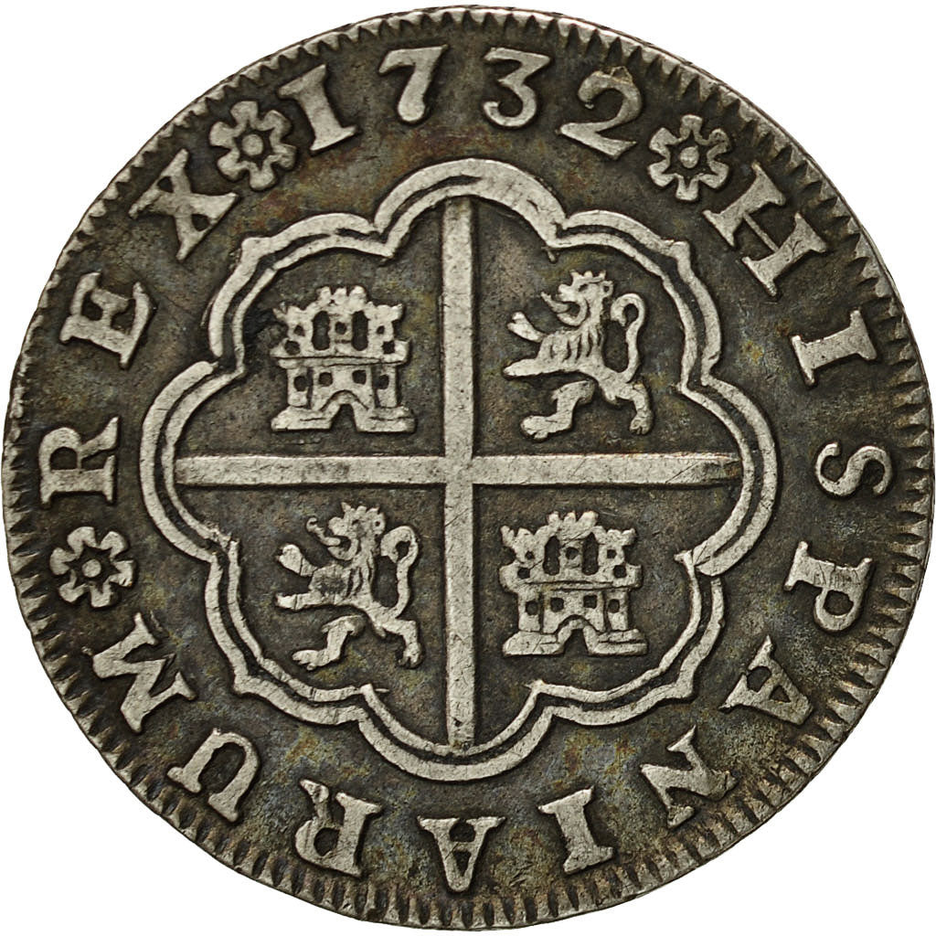 Spain, Philip V, 2 Réales, 1732, Seville, EF(40-45), Silver, KM:355