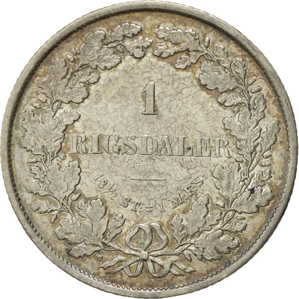 Dinamarca, Frederik VII, Rigsdaler, 1855, Altona, MBC, Plata, KM:760.2