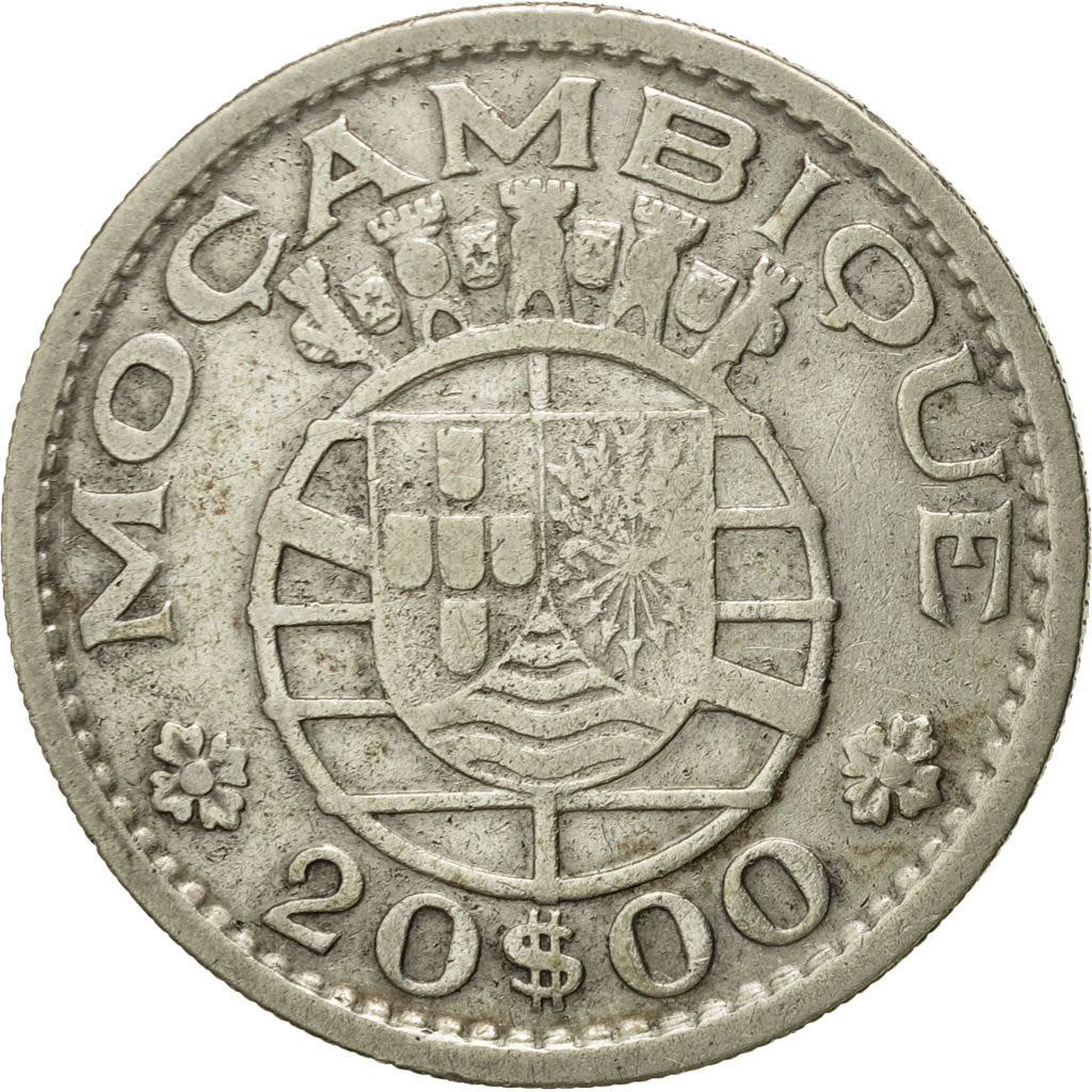 Coin, Mozambique, 20 Escudos, 1955, EF(40-45), Silver, KM:80