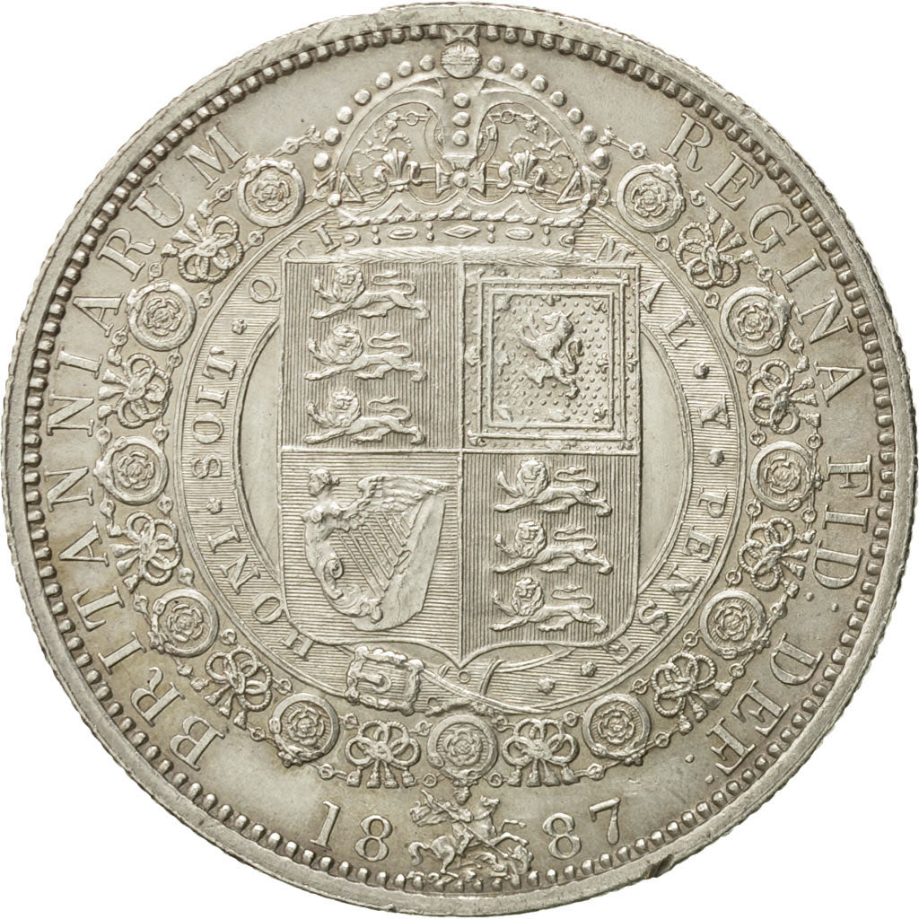 Coin, Great Britain, Victoria, 1/2 Crown, 1887, London, AU(55-58), Silver