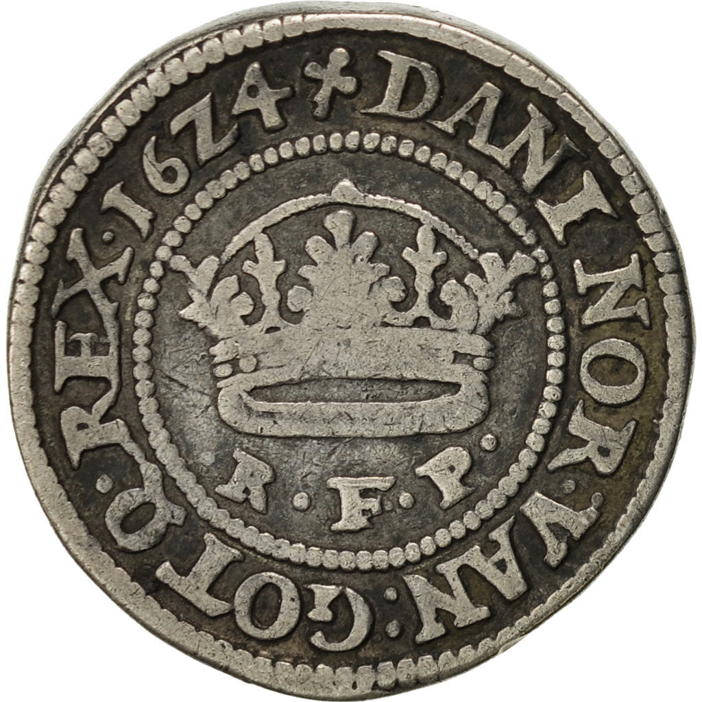 Denmark, 1/2 Krone, 1624, VF(30-35), Silver, KM:95.2
