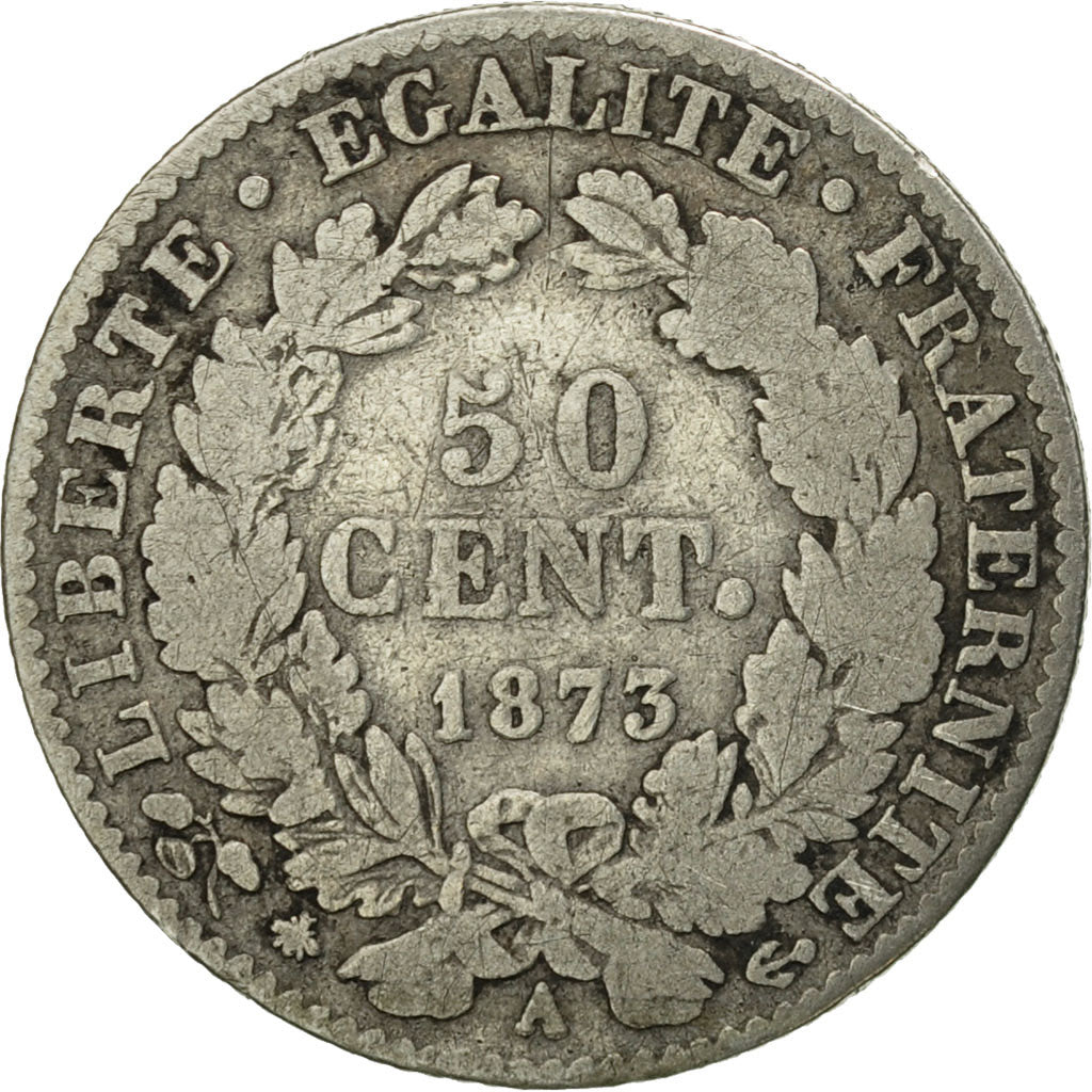 Moneta, Francia, Cérès, 50 Centimes, 1873, Paris, MB, Argento, KM:834.1