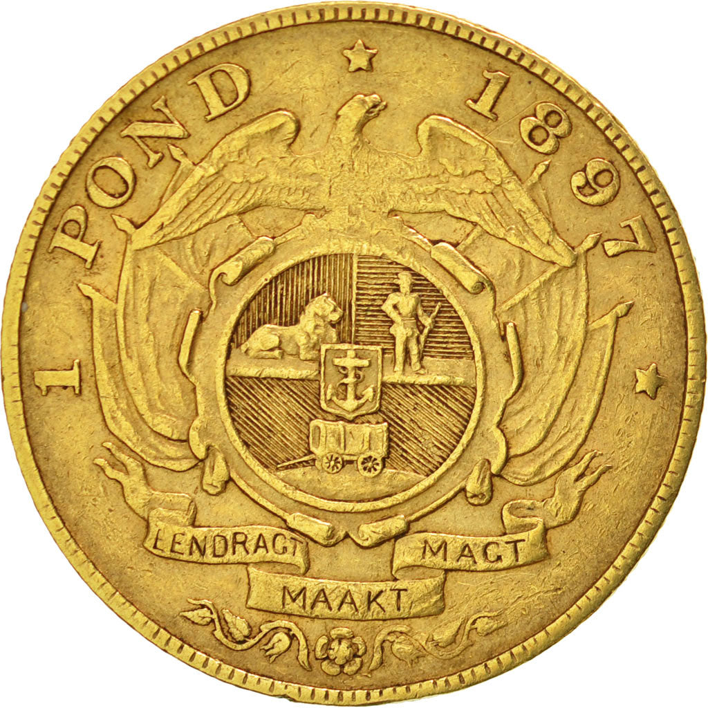 Moneta, Sudafrica, Pond, Een, 1897, Pretoria, BB, Oro, KM:10.2