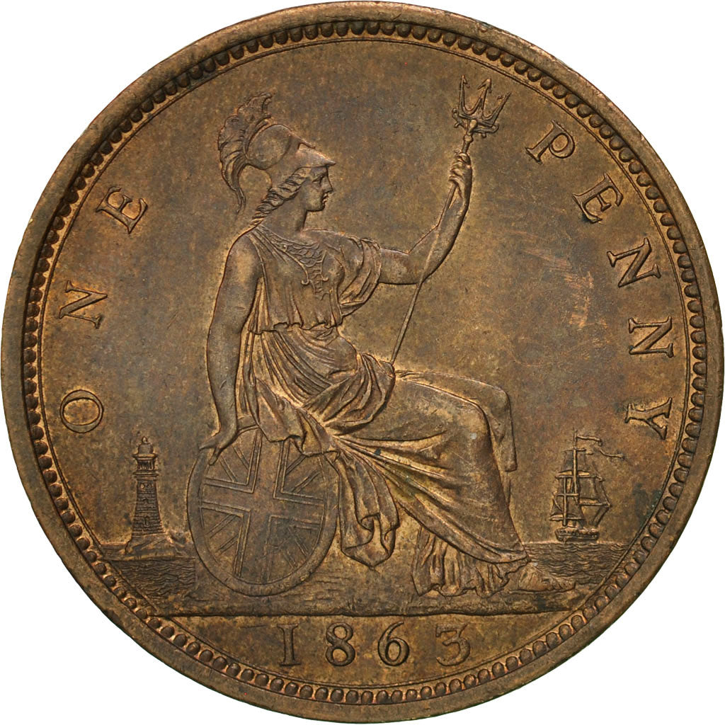 Great Britain, Victoria, Penny, 1863, AU(55-58), Bronze, KM:749.2