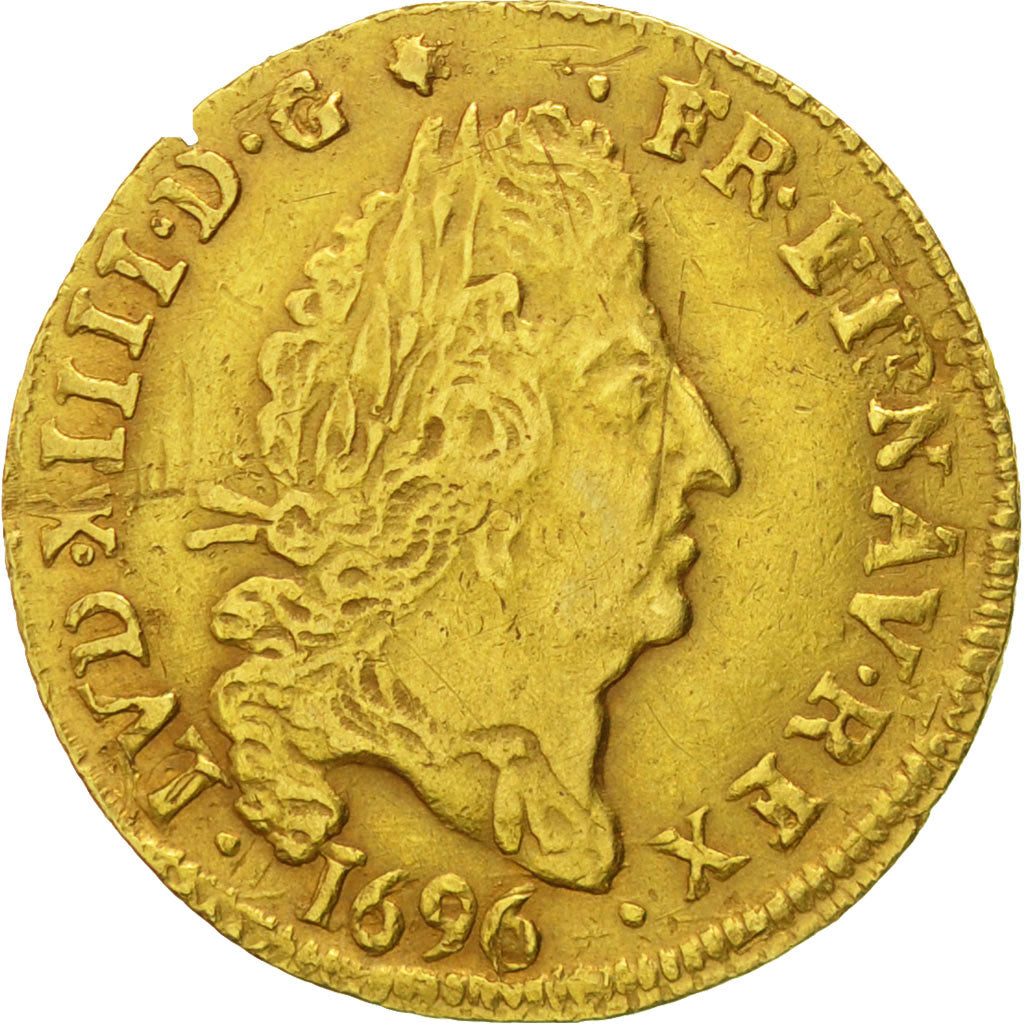 Coin, France, Louis XIV, 1/2 Louis d'or aux 4 L, 1/2 Louis d'or, 1696, Caen