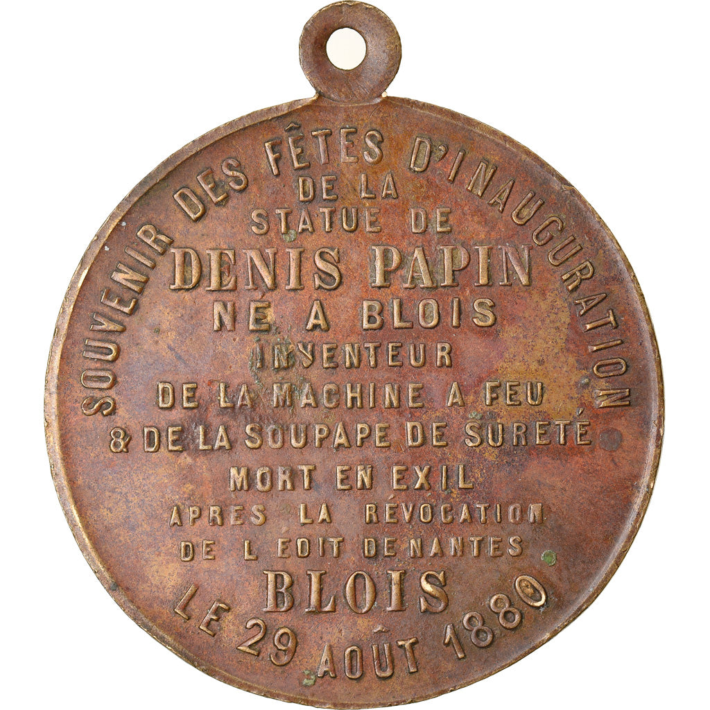 France, Medal, Inauguration de la Statue de Denis Papin, Blois, 1880, AU(50-53)