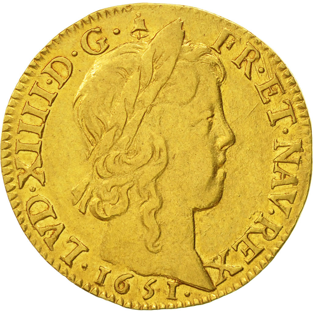 Moneda, Francia, Louis XIV, Louis d'or à la mèche longue, Louis d'Or, 1651