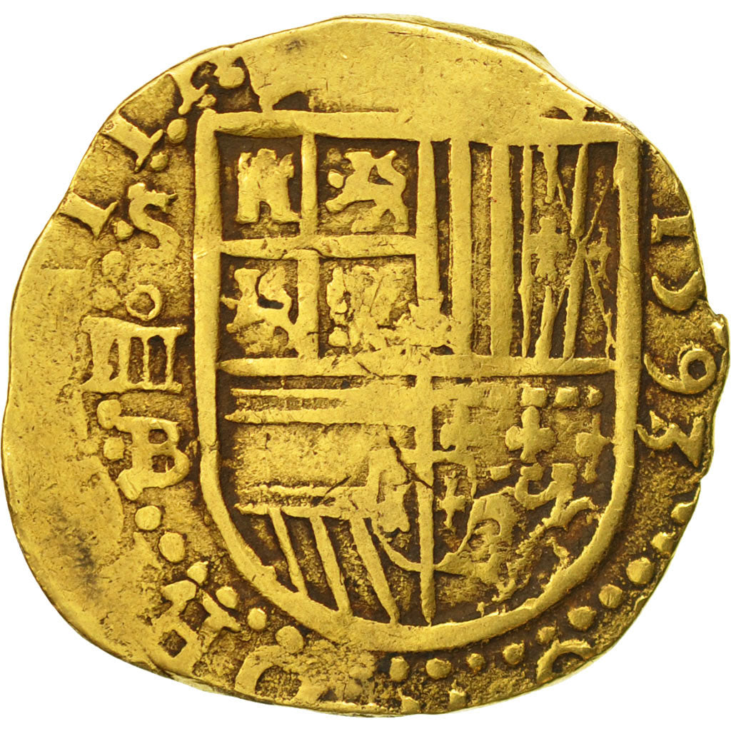 Münze, Spanien, Philippe II, 4 Escudos, 1593, Seville, SS, Gold