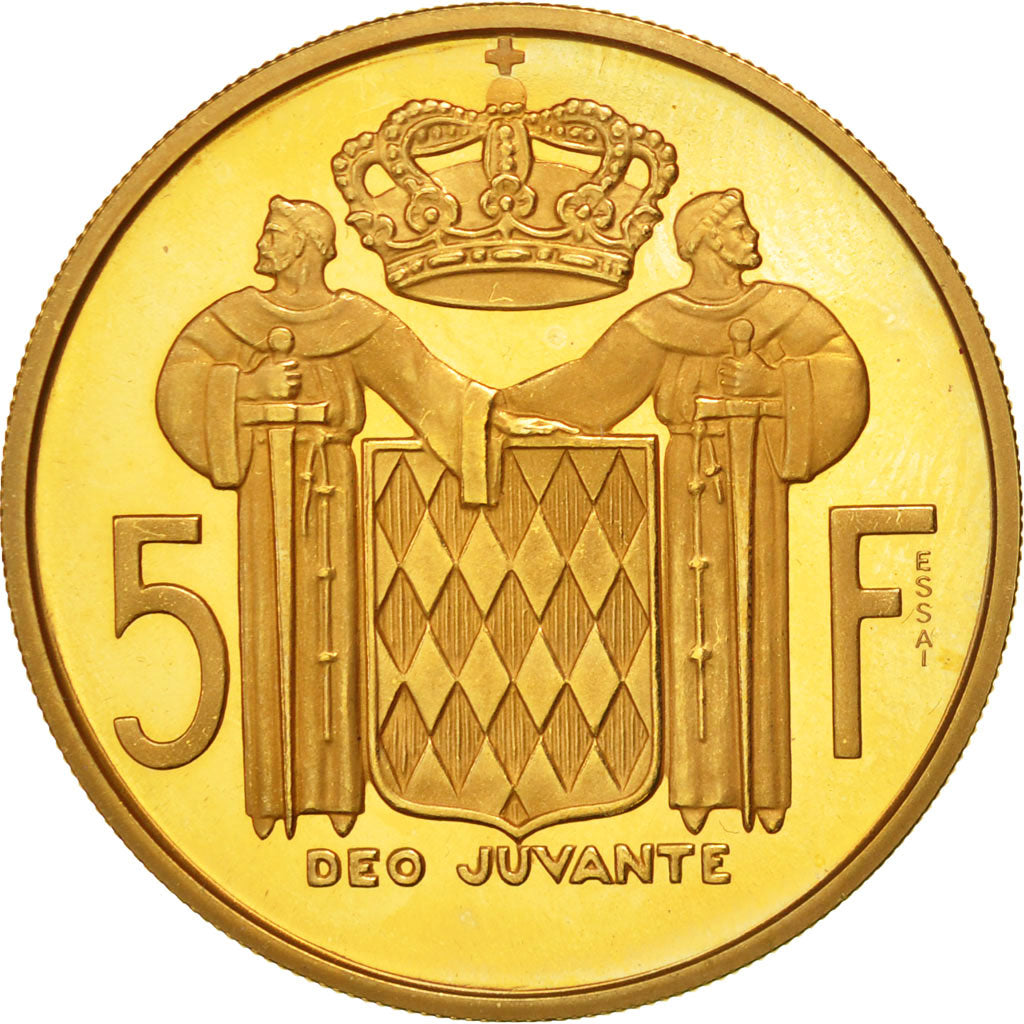 Coin, Monaco, Rainier III, 5 Francs, 1966, Paris, MS(63), Gold, KM:E55
