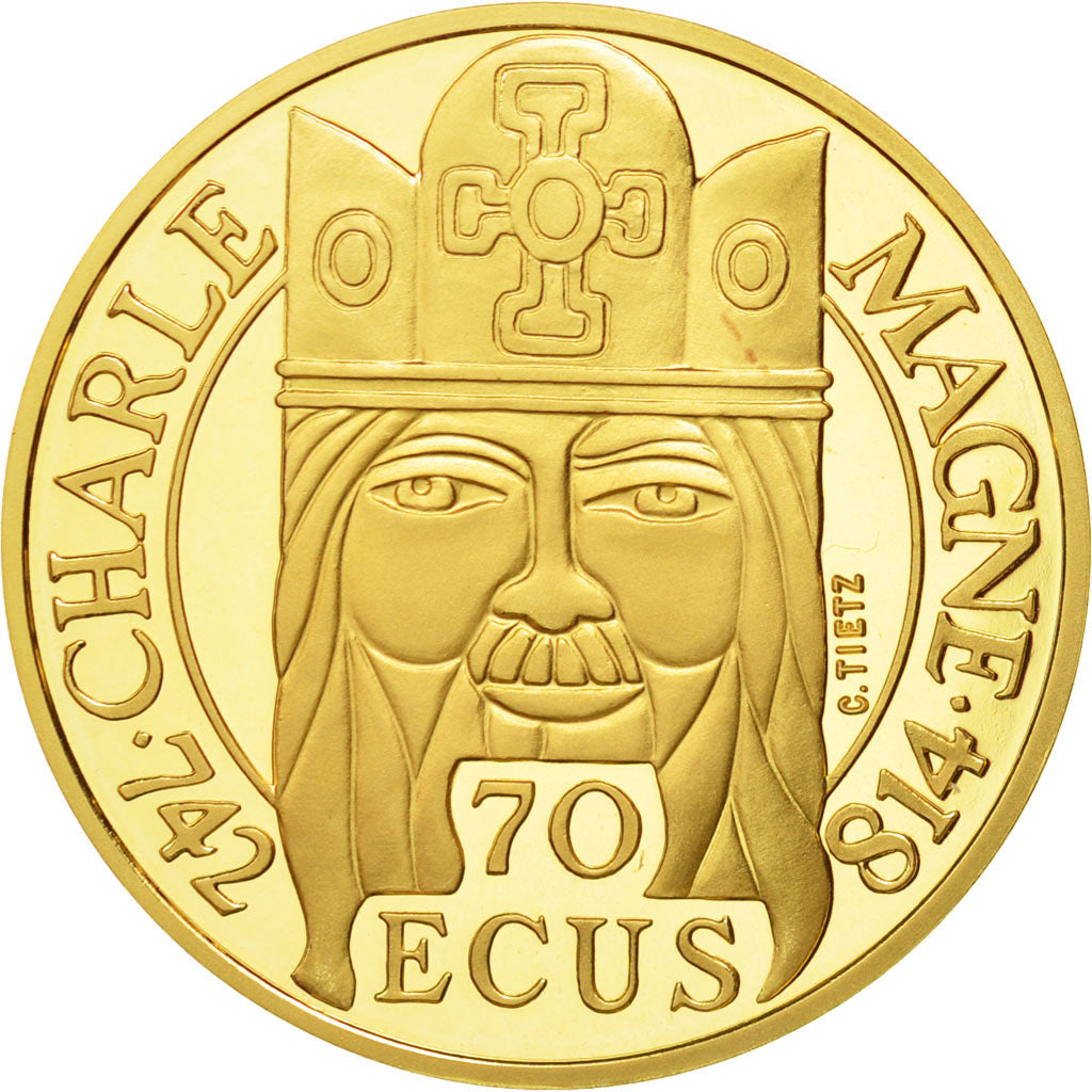 Francia, Charlemagne, 500 Francs-70 Ecus, 1990, Paris, FDC, Oro, KM:990
