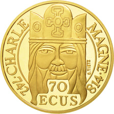 Frankreich, Charlemagne, 500 Francs-70 Ecus, 1990, Paris, STGL, Gold, KM:990