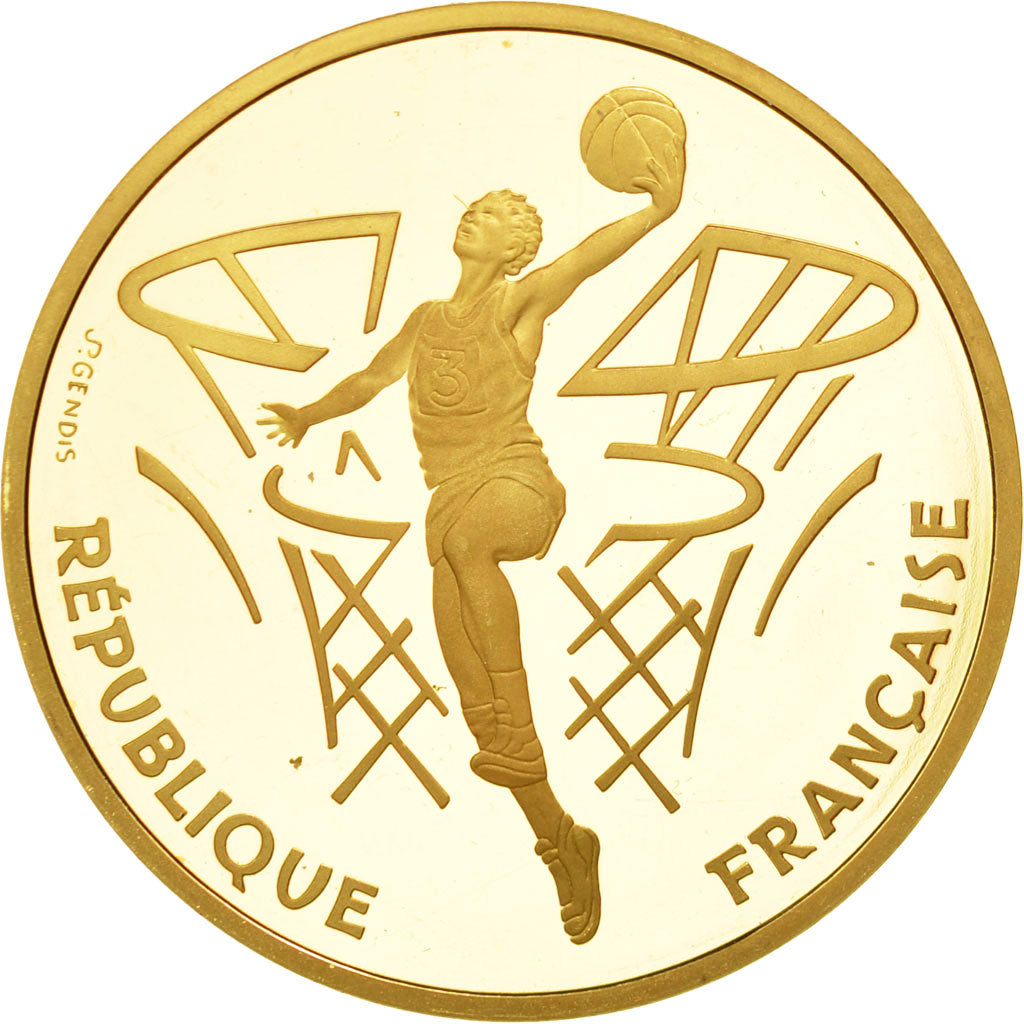 Coin, France, Basket-Ball, 500 Francs, 1991, Paris, MS(65-70), Gold, KM:977