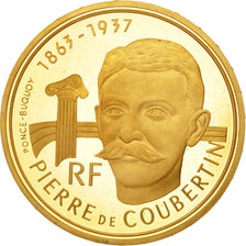 Munten, Frankrijk, Pierre de Coubertin, 500 Francs, 1991, Paris, UNC-, Goud