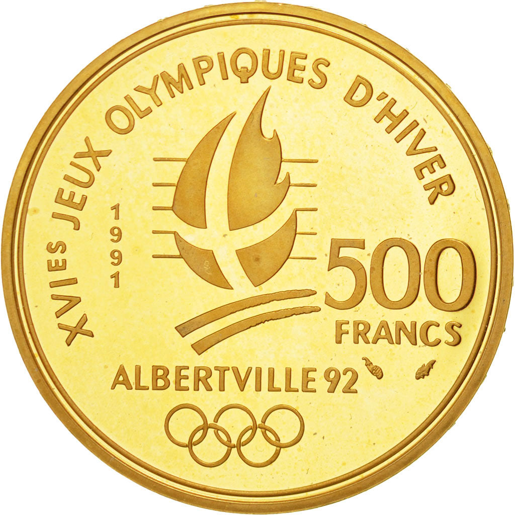 Coin, France, Pierre de Coubertin, 500 Francs, 1991, Paris, MS(63), Gold
