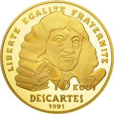 Munten, Frankrijk, Descartes, 500 Francs-70 Ecus, 1991, Paris, FDC, Goud