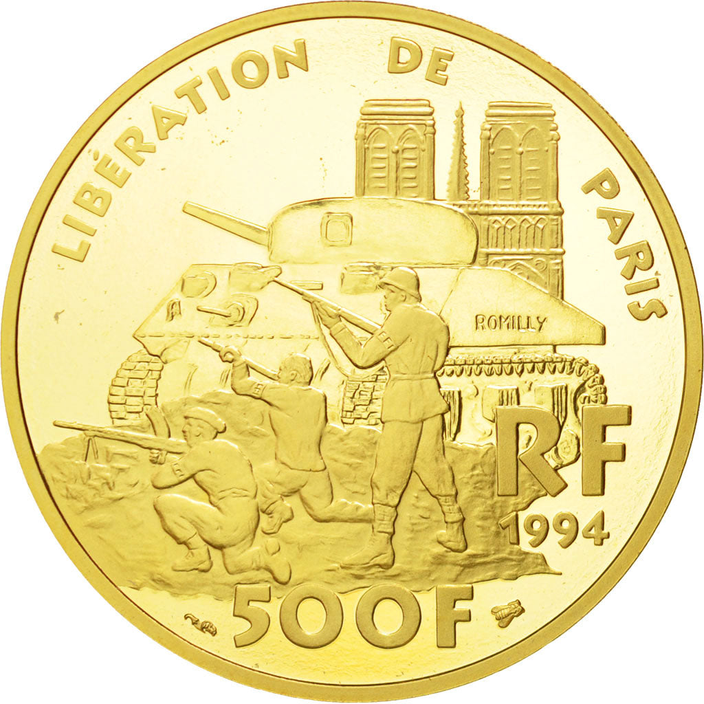 Frankreich, Libération de Paris, 500 Francs, 1994, Paris, STGL, Gold, KM:1057