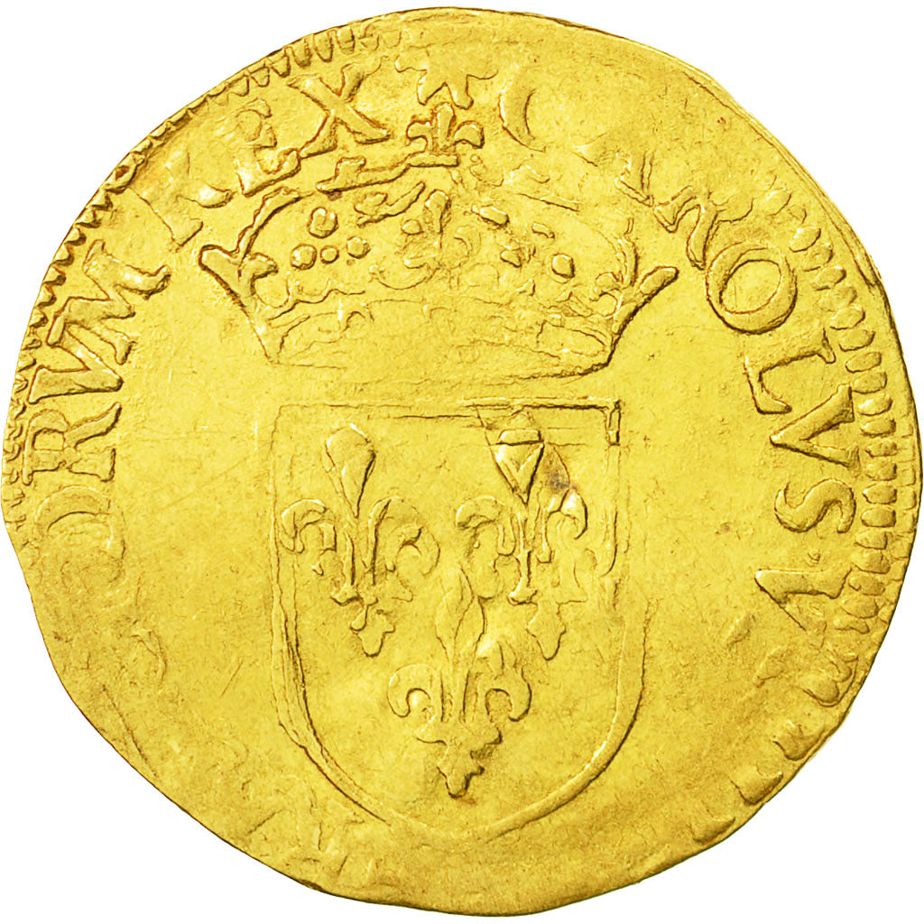 Coin, France, Charles IX, Ecu d'or, Rouen, VF(20-25), Gold, Sombart:4904