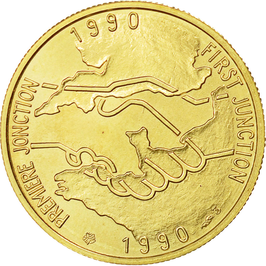 Francia, Medal, Tunnel sous la Manche - First Junction, 1990, SPL, Oro