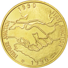 France, Medal, Tunnel sous la Manche - First Junction, 1990, MS(63), Gold