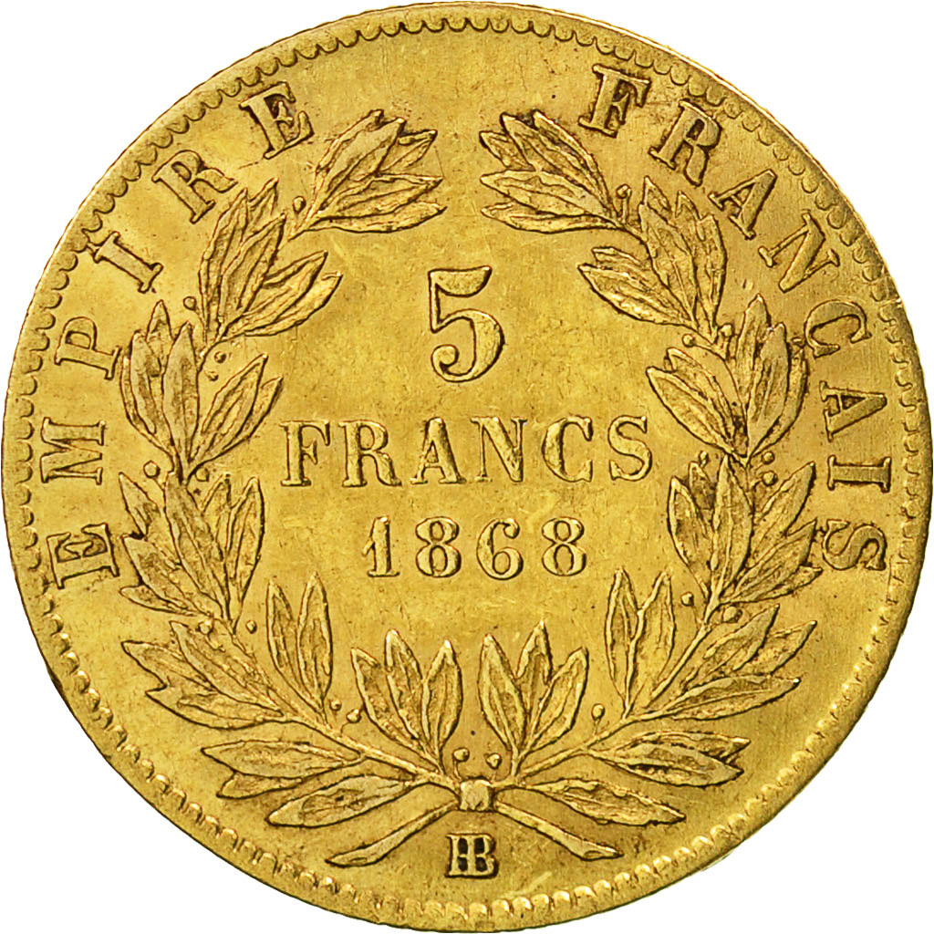 France, Napoleon III, 5 Francs, 1868, Strasbourg, EF(40-45)