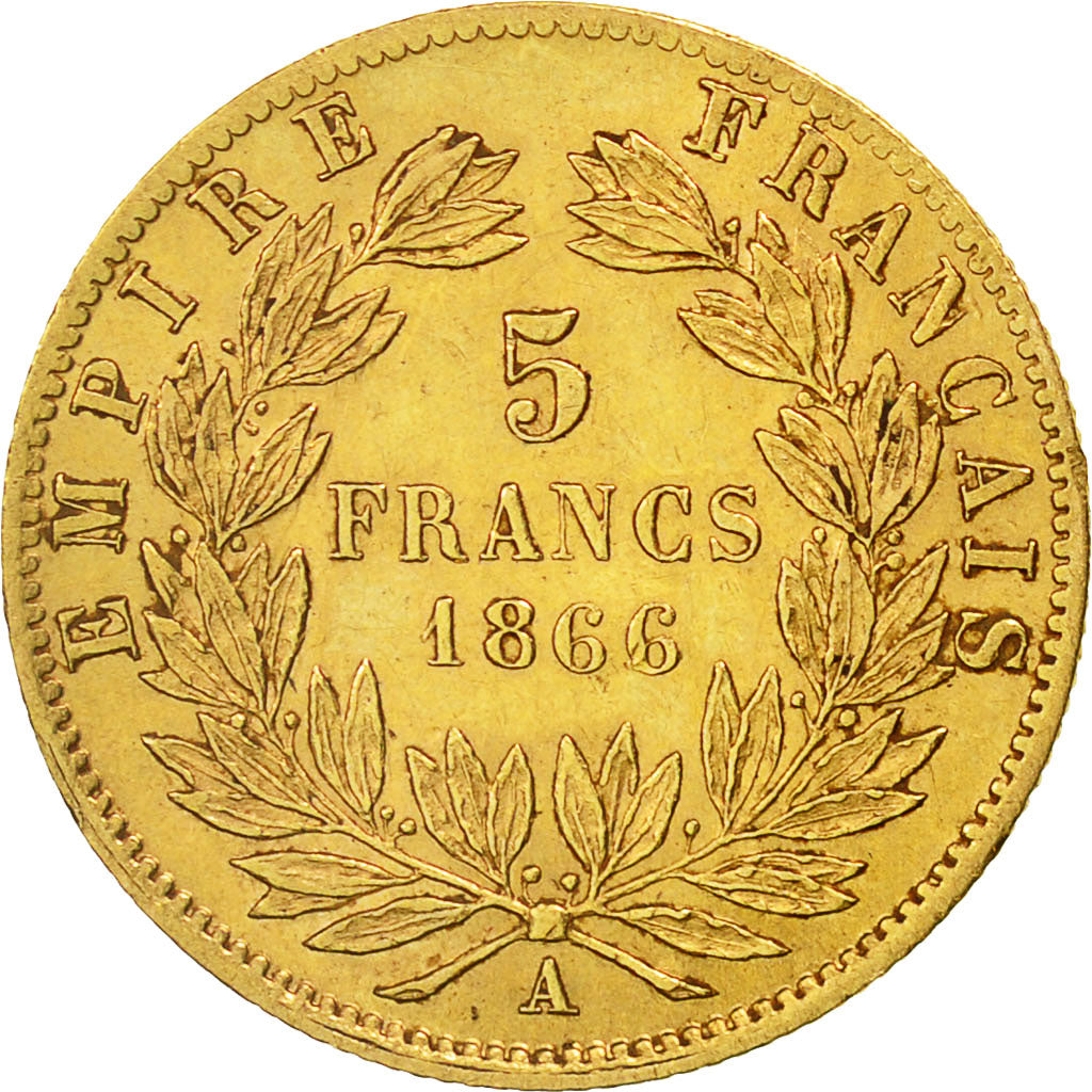 Coin, France, Napoleon III, Napoléon III, 5 Francs, 1866, Paris, AU(50-53)
