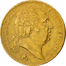 Coin, France, Louis XVIII, Louis XVIII, 20 Francs, 1824, Paris, AU(50-53), Gold