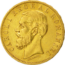 Romania, Carol I, 20 Lei, 1883, AU(55-58), Gold, KM:20