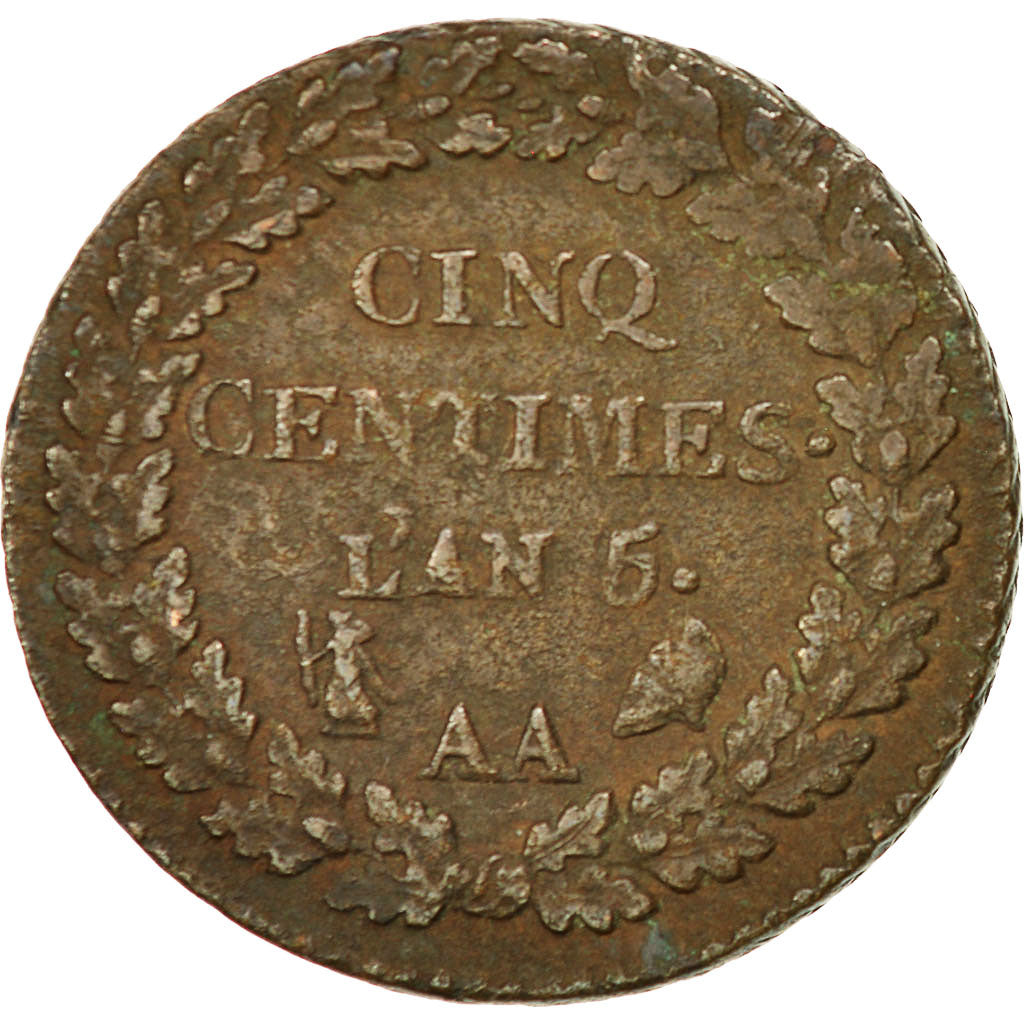 Coin, France, Dupré, 5 Centimes, AN 5, Metz, EF(40-45), Bronze, KM:640.2