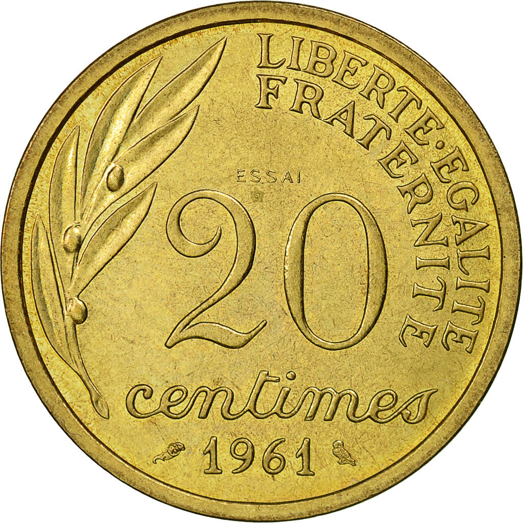 Coin, France, Essai de Baron, 20 Centimes, 1961, Paris, MS(63), Cupro-nickel