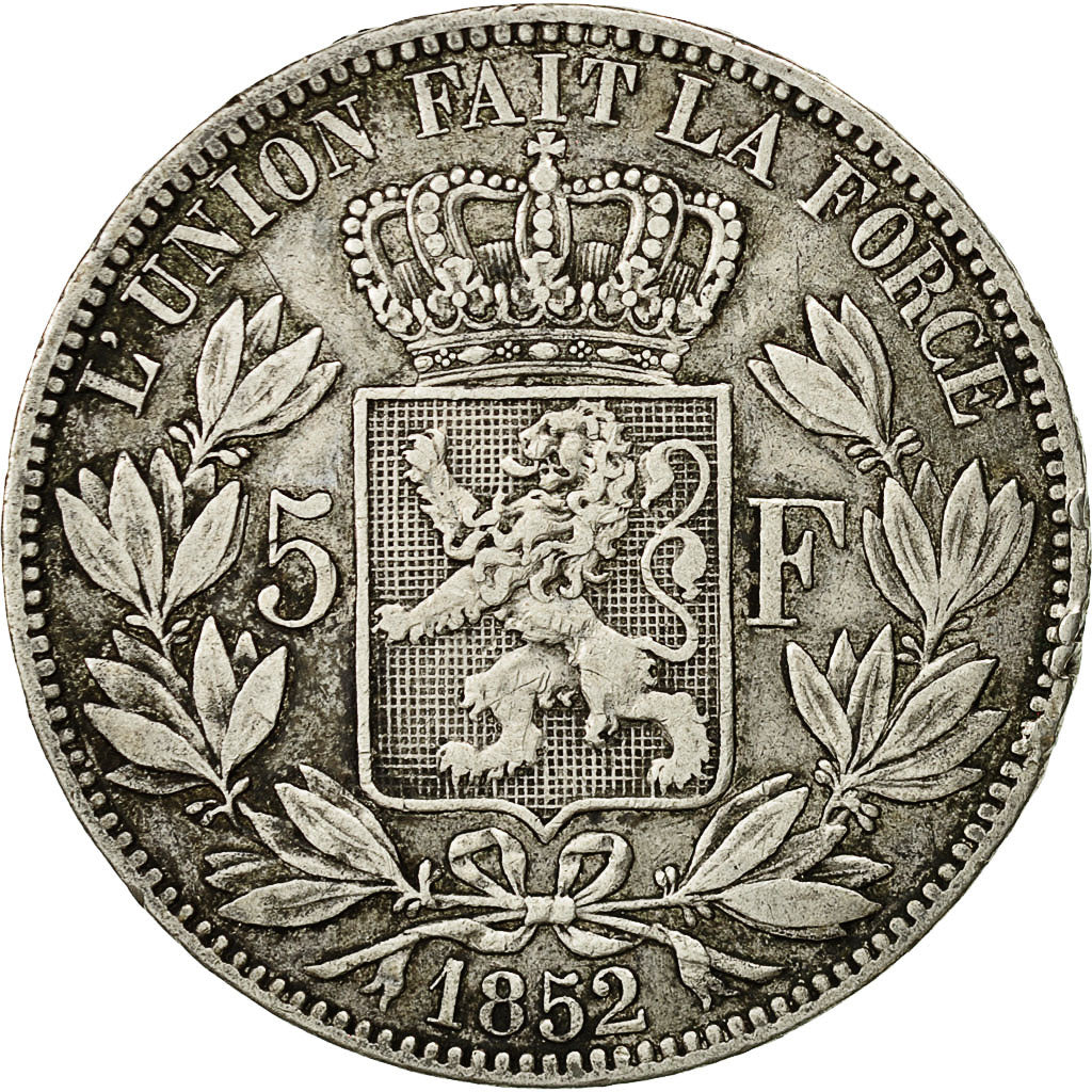 Belgium, Leopold I, 5 Francs, 5 Frank, 1852, VF(30-35), Silver, KM:17