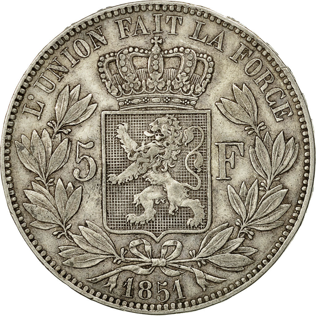Belgium, Leopold I, 5 Francs, 5 Frank, 1851, EF(40-45), Silver, KM:17