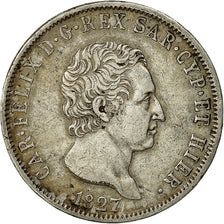 États italiens, SARDINIA, Carlo Felice, 5 Lire, 1827, Genoa, TTB, Argent