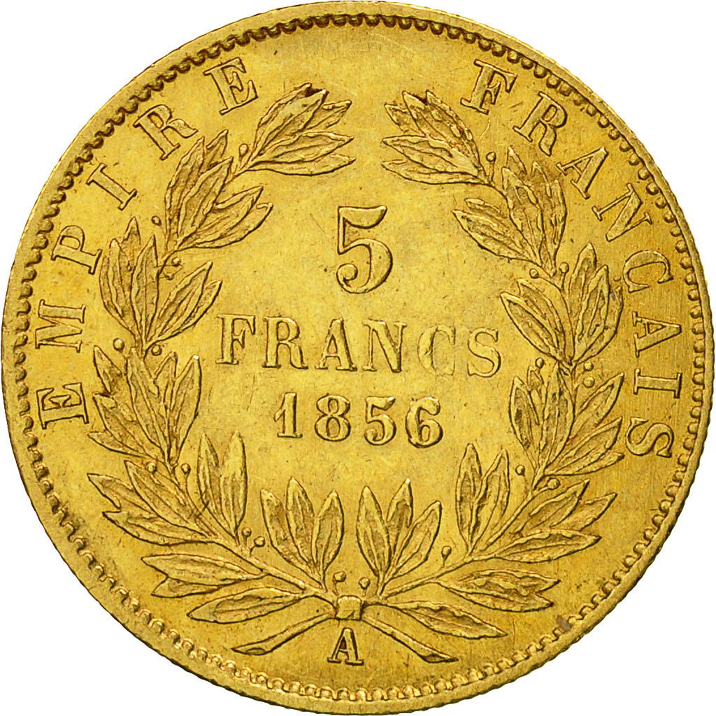 France, Napoleon III, 5 Francs, 1856, Paris, AU(50-53), Gold