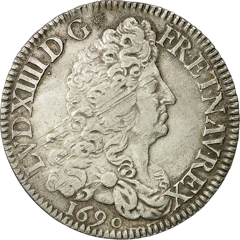 Moneda, Francia, Louis XIV, Écu aux 8 L, Ecu, 1690, Paris, MBC, Plata