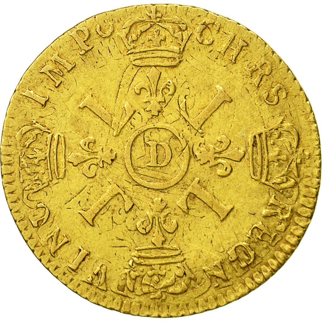 France, Louis XIV, Louis d'or aux 4 L, 1694, Lyons, EF(40-45), Gold, KM:302.6