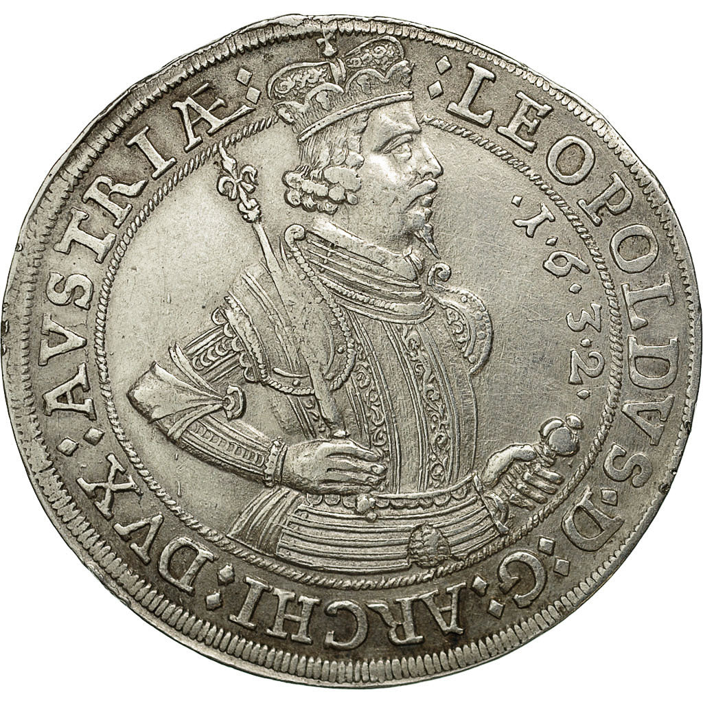 Austria, Leopold, Thaler, 1632, Hall, AU(50-53), Silver, KM:629.2
