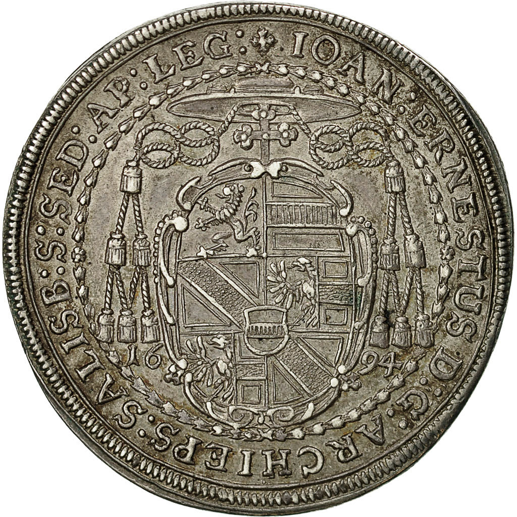 AUSTRIAN STATES, SALZBURG, Johann Ernst, 1/2 Thaler, 1694, AU(55-58), Silver