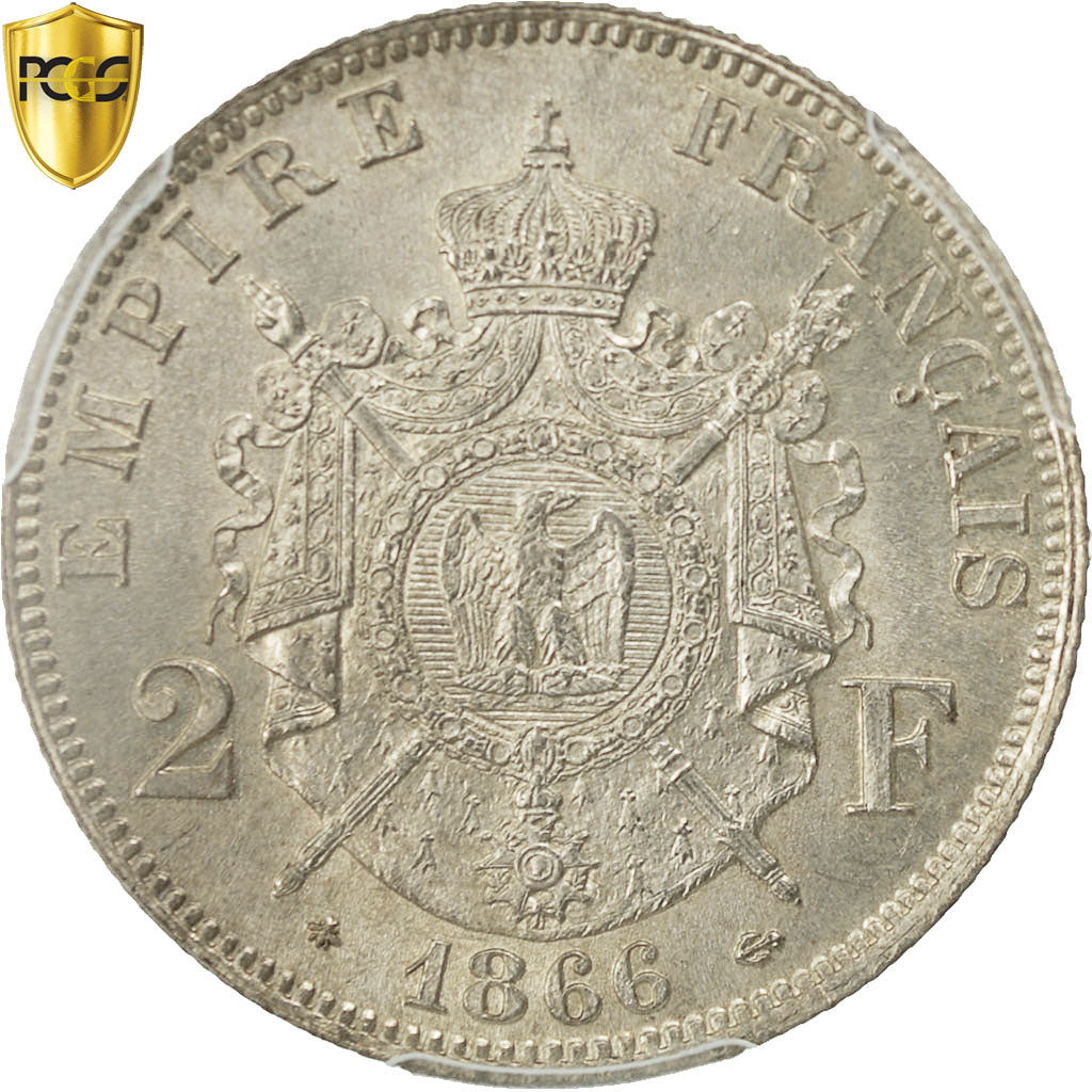 Coin, France, Napoleon III, Napoléon III, 2 Francs, 1866, Paris, PCGS, MS64
