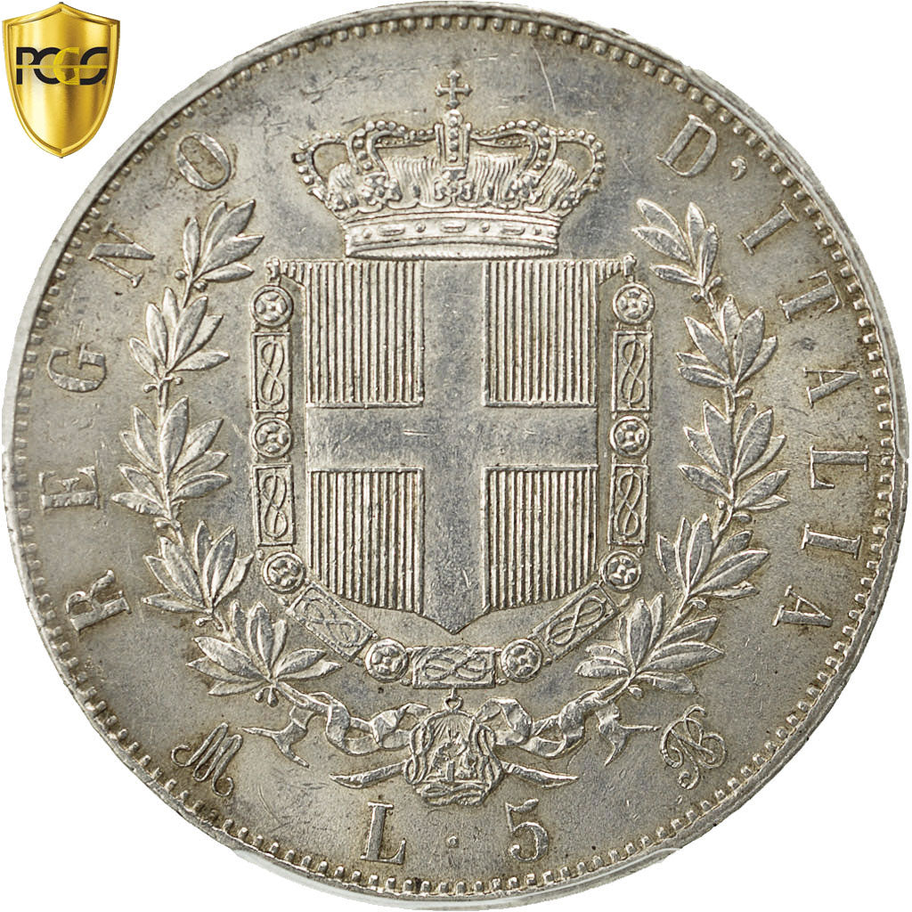 Coin, Italy, Vittorio Emanuele II, 5 Lire, 1874, Milan, PCGS, AU58, AU(55-58)