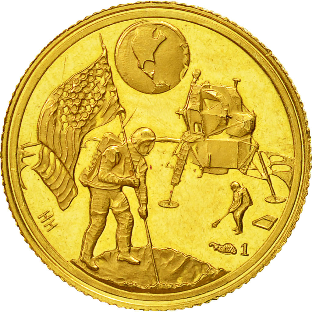 France, Medal, Landing on the Moon, 1969, AU(55-58), Gold