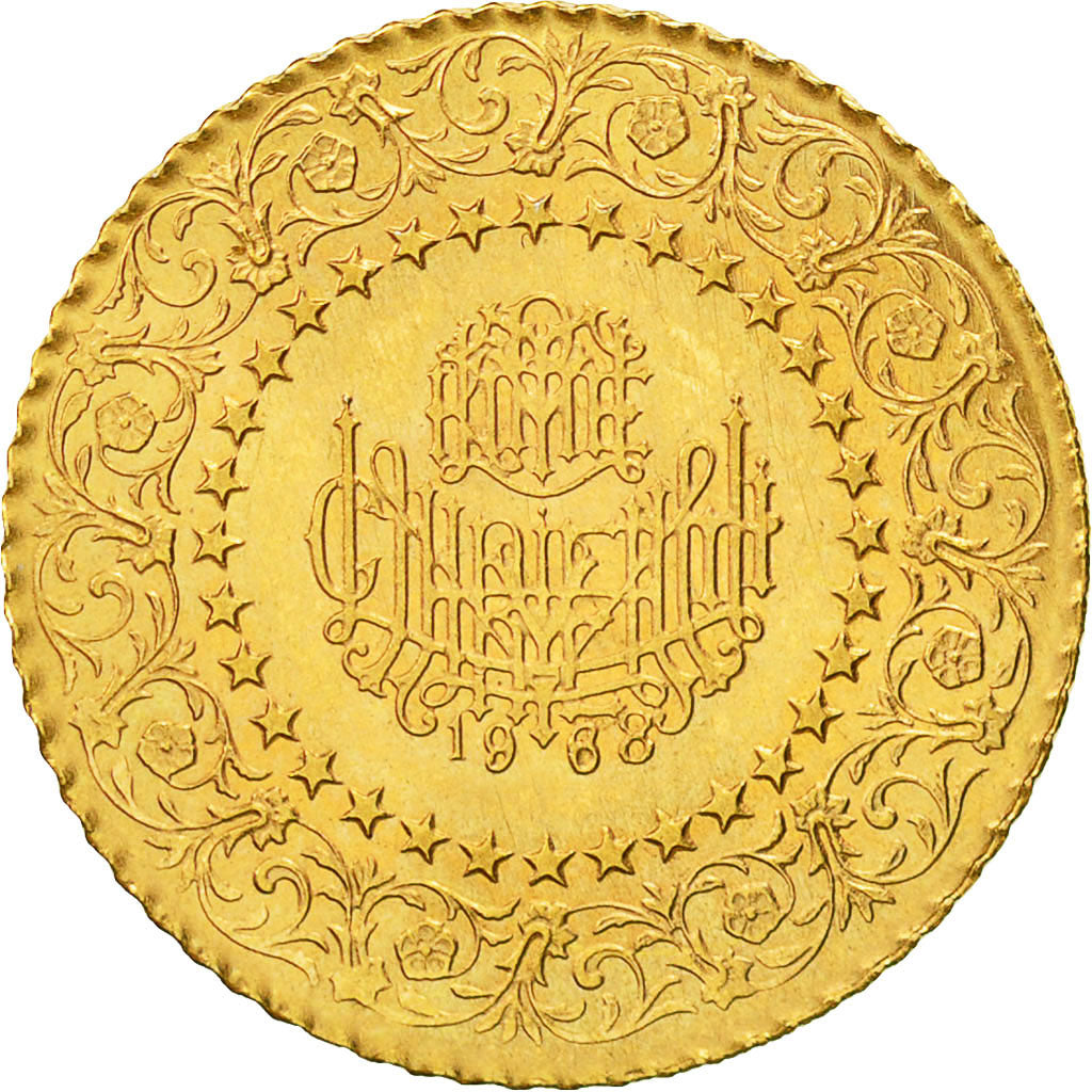 Turkey, 25 Kurush, 1968, MS(63), Gold, KM:870