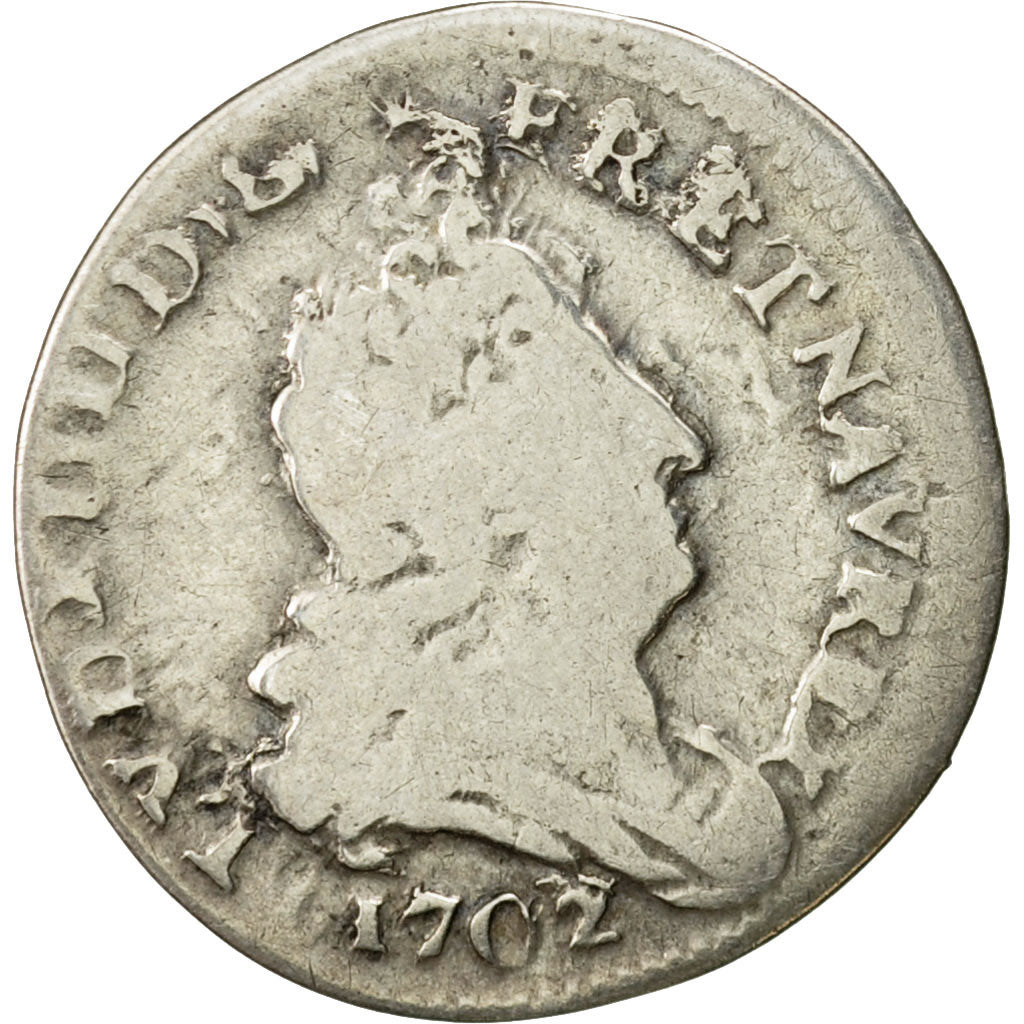 Moneta, Francia, Louis XIV, 5 Sols aux insignes, 5 Sols, 1/16 ECU, 1702, Rennes