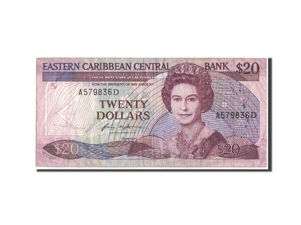 Stati dei Caraibi Orientali, 20 Dollars, Undated (1988-93), KM:24d1, MB+