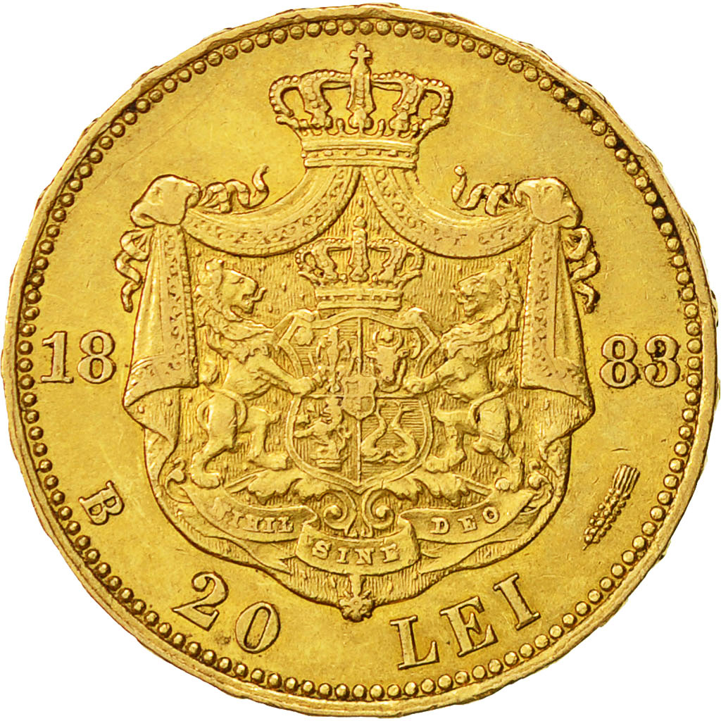 Romania, Carol I, 20 Lei, 1883, AU(55-58), Gold, KM:20